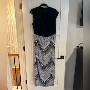 AB Studio Size 16 Maxi Dress Navy Chevron Print Colorblock